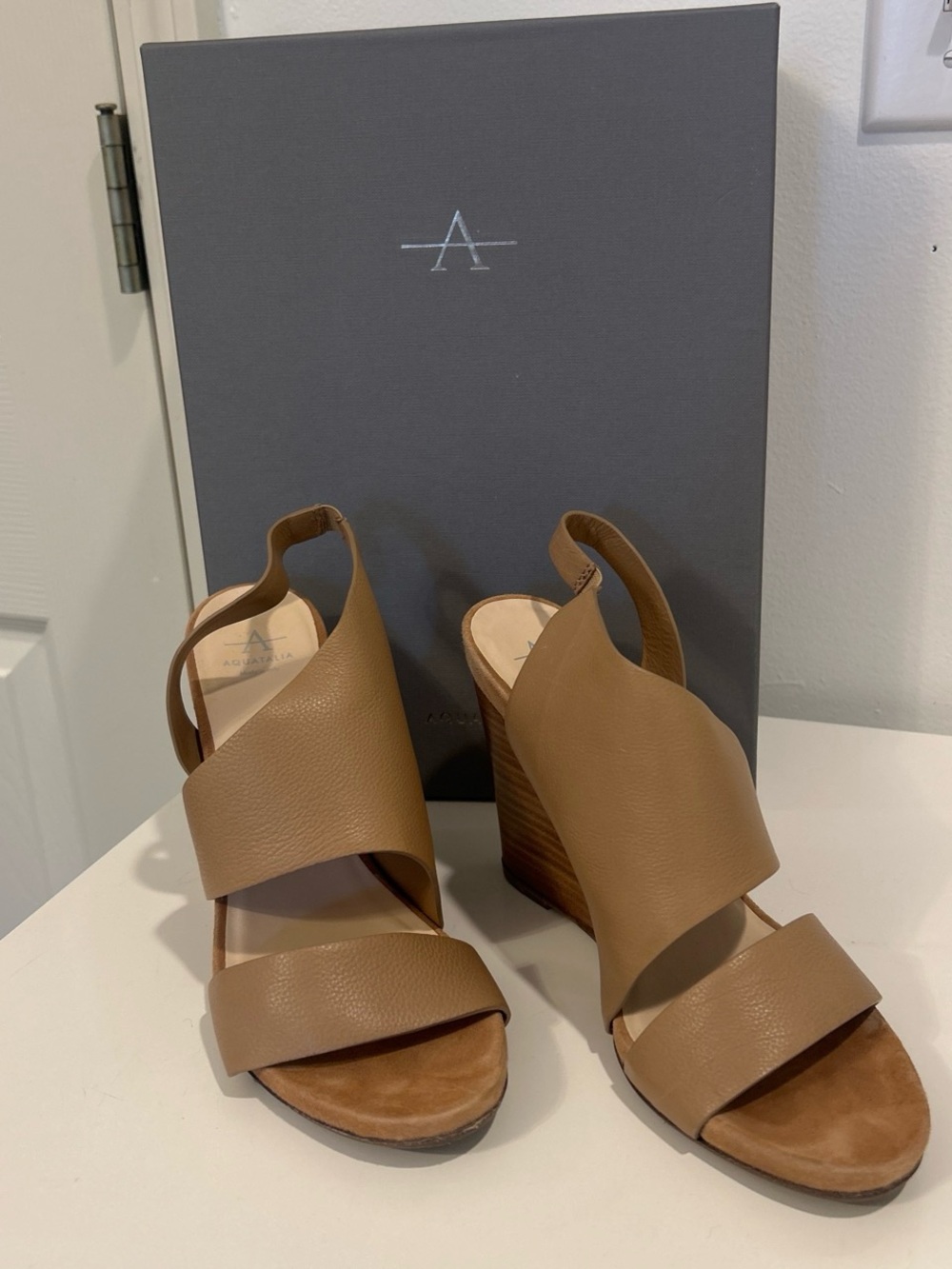 Women’s Tan Leather Wedge Sandals by Aquatalia